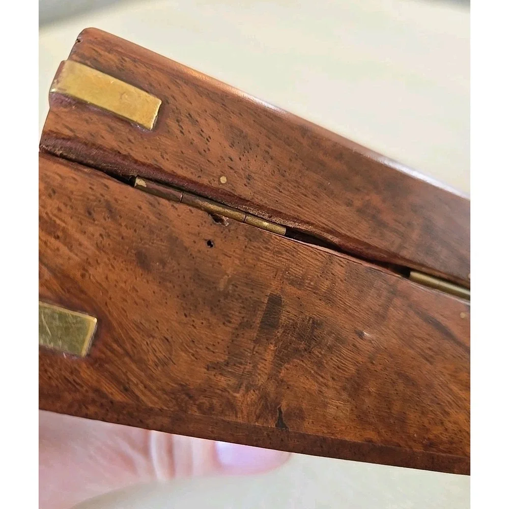 VTG Wooden Token/Keepsake/Trinket Box Hinged W/Brass Details 4